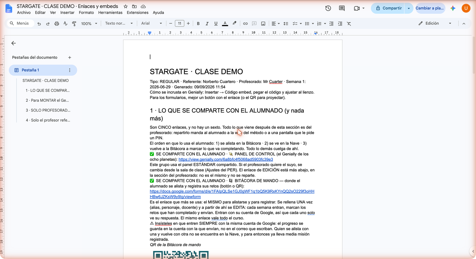 El documento de enlaces y embeds